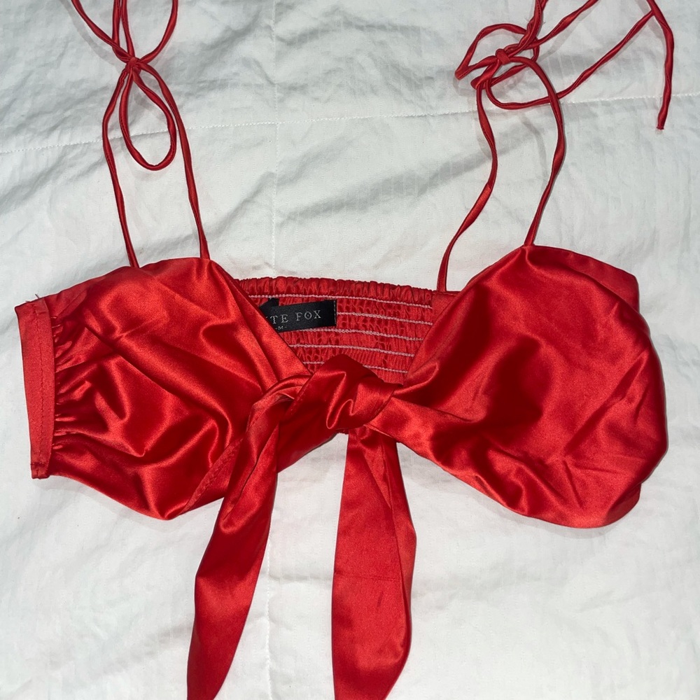 White Fox Boutique Satin Red Crop top